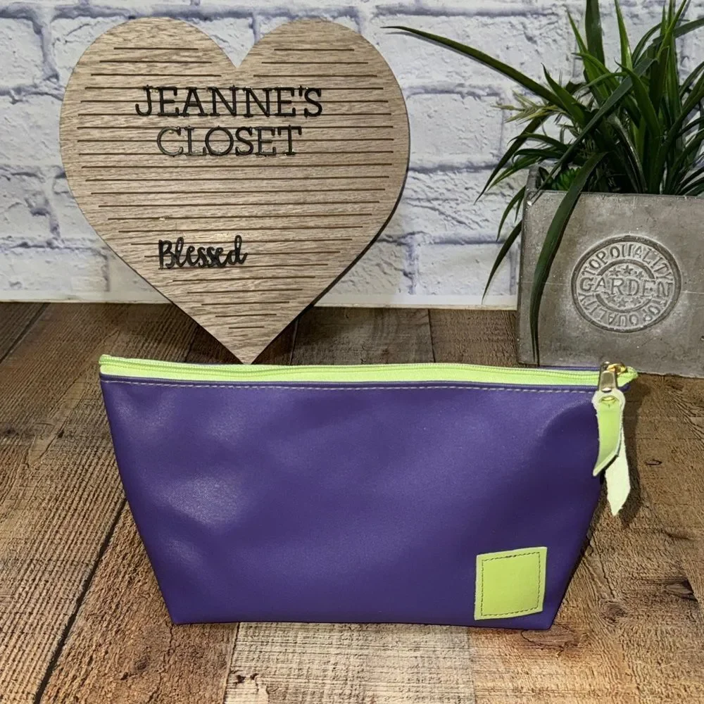 Jon Hart Design Grande Make Up Bag Zippered Pouch Cosmetic Toiletry Purple Green